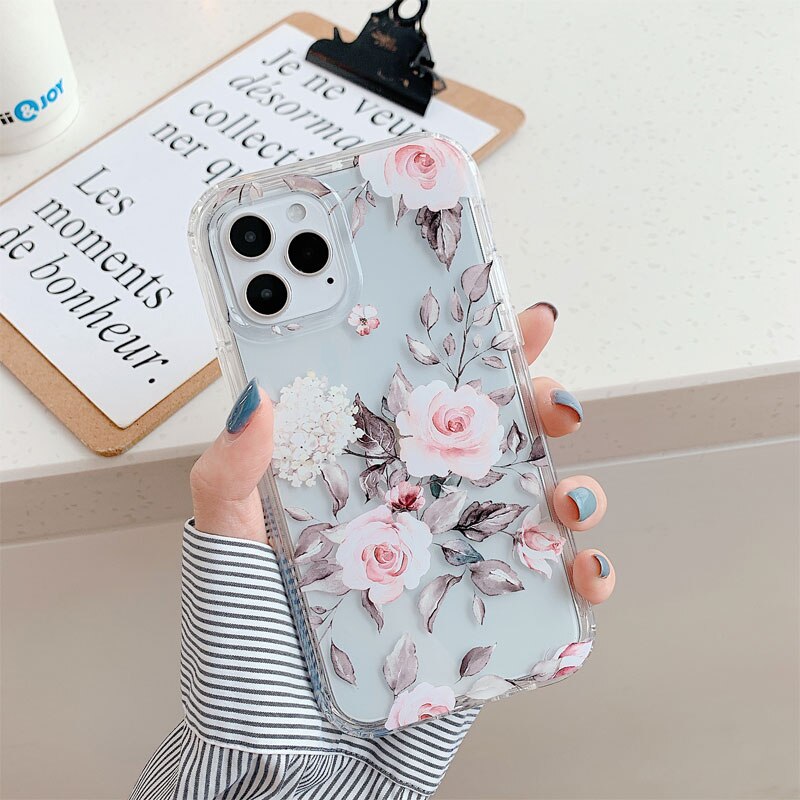 Clear Shockproof Leaf/ Flower Design Phone Case