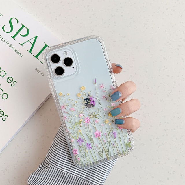 Clear Shockproof Flower Butterfly Phone Case