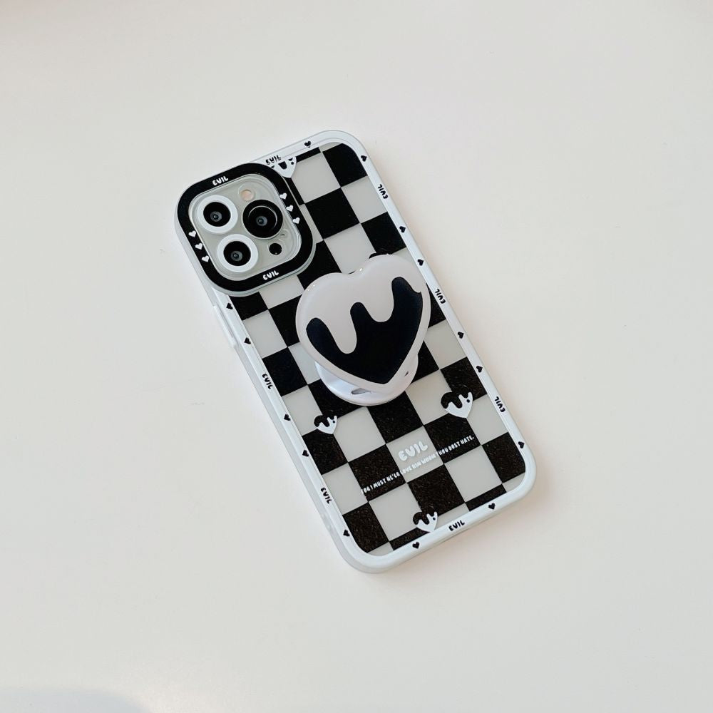 Caseouts Black and White Phone Case With Heart Phone Grip