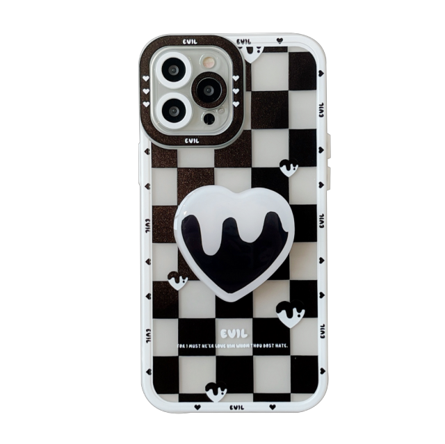 Caseouts Black and White Phone Case With Heart Phone Grip