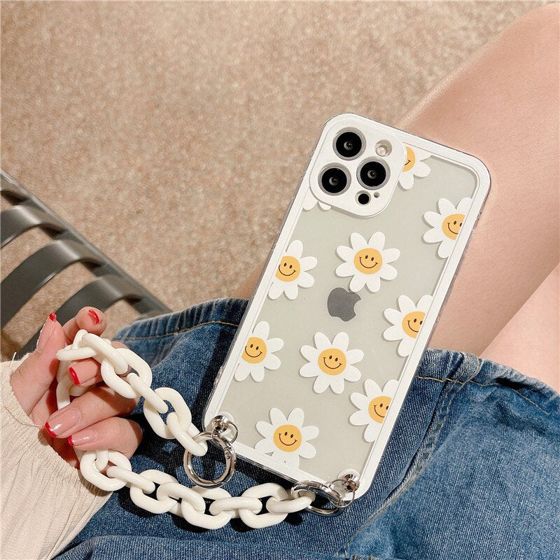 Daisy Flower Phone Case With Bracelet Chain
