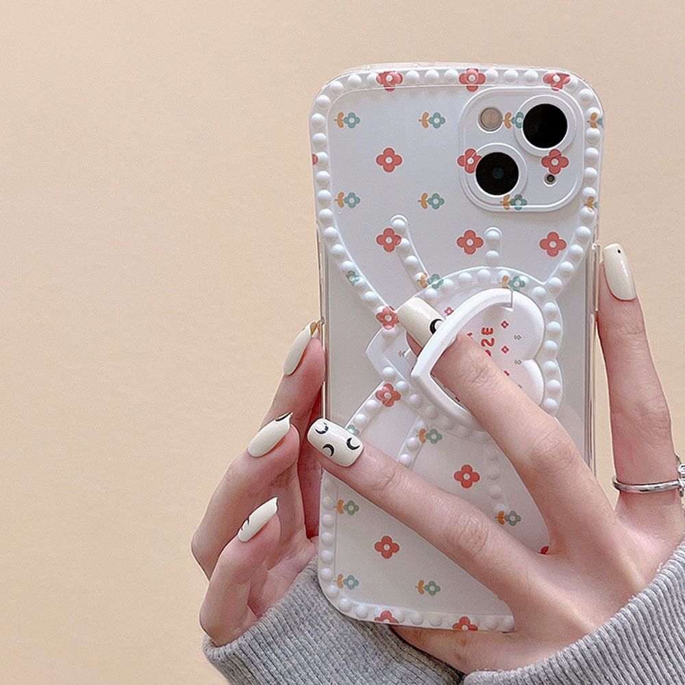 Cute Flower Bow phone Case With Heart Ring Holder