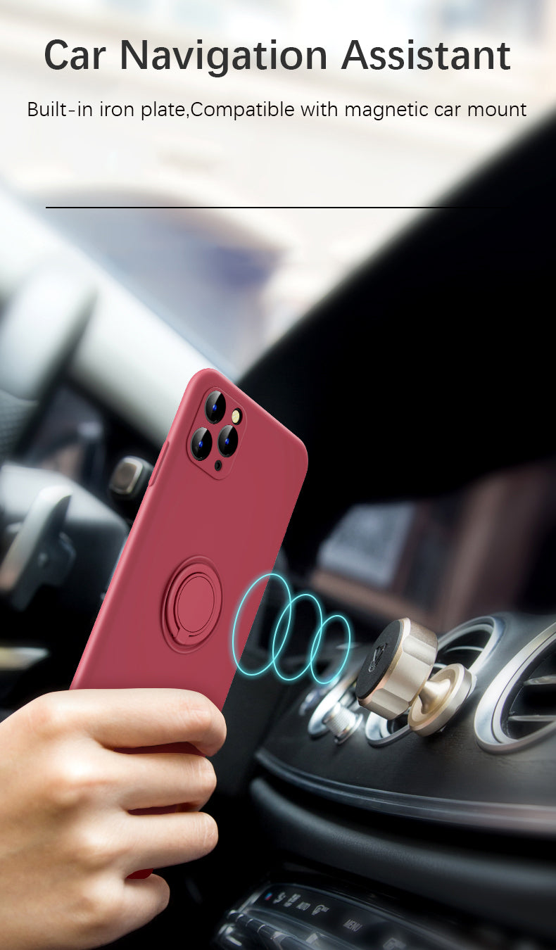Magnetic Liquid Silicone Phone Case With Ring Holder