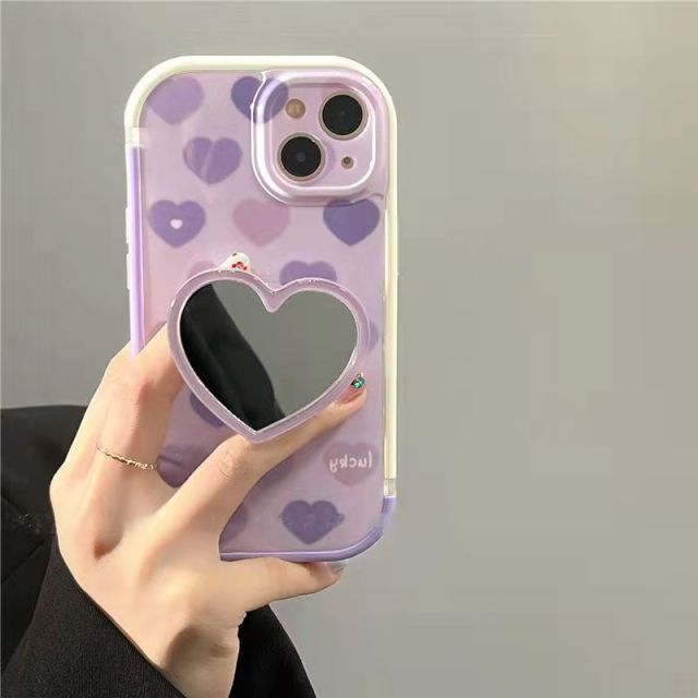 Cute Heart Phone Case With Mirror Phone Grip
