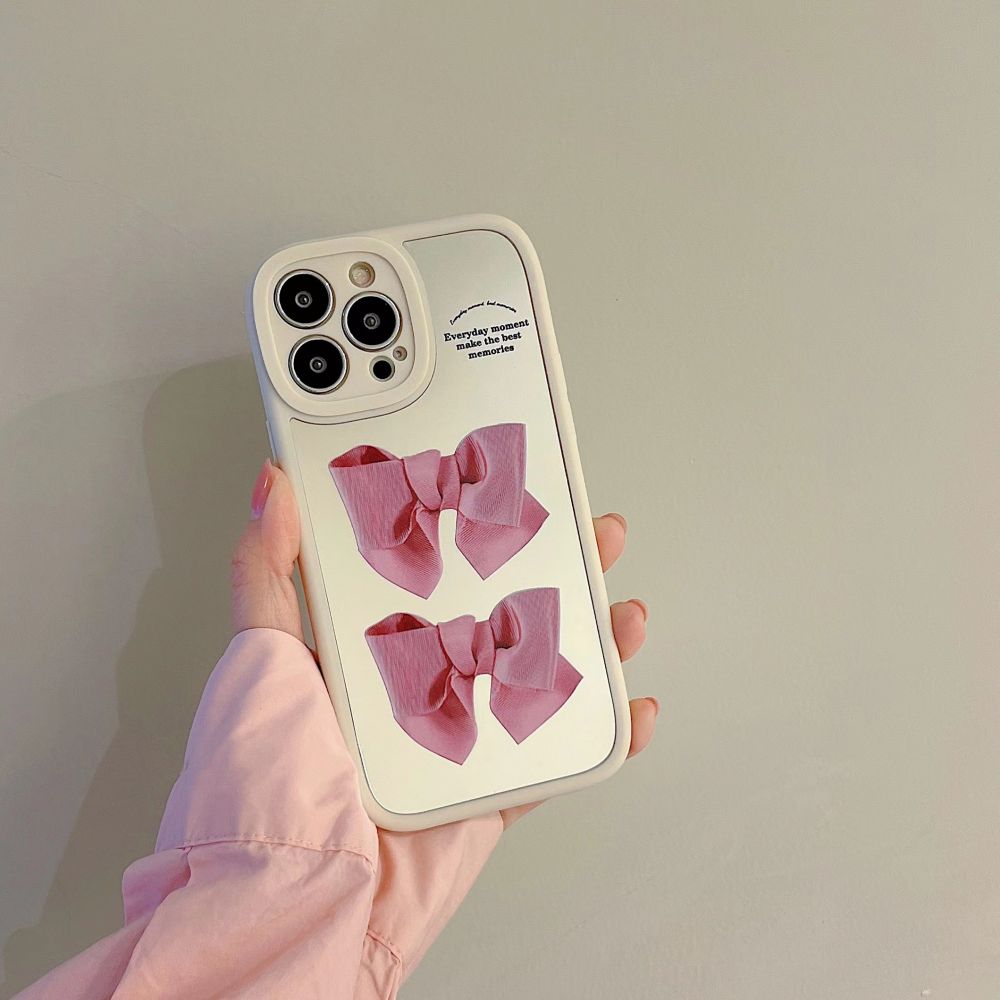 Cute Pink Bow Mirror Silicone Phone Case