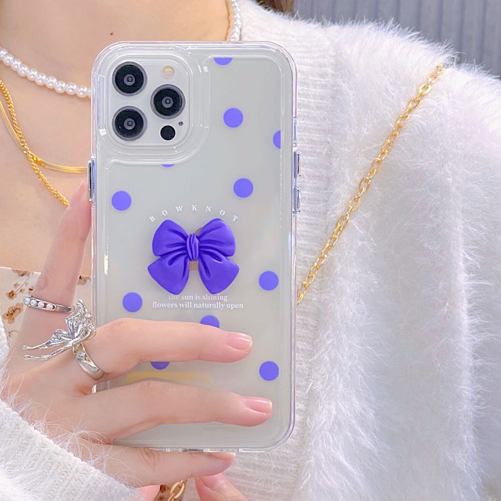 Purple Clear Bow And Polkadots Phone Case Design