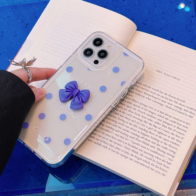 Purple Clear Bow And Polkadots Phone Case Design