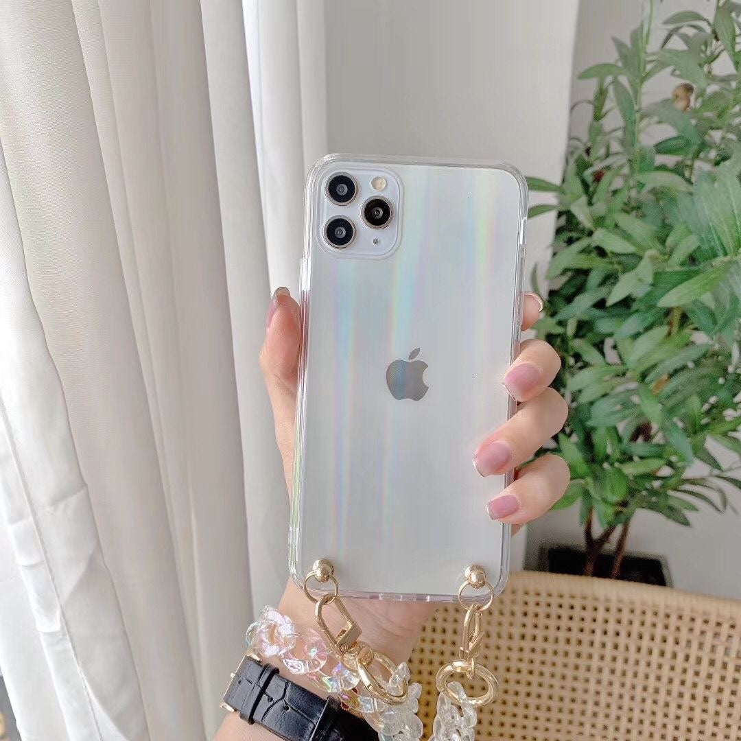 Rainbow Laser Transparent Phone Case with Chain