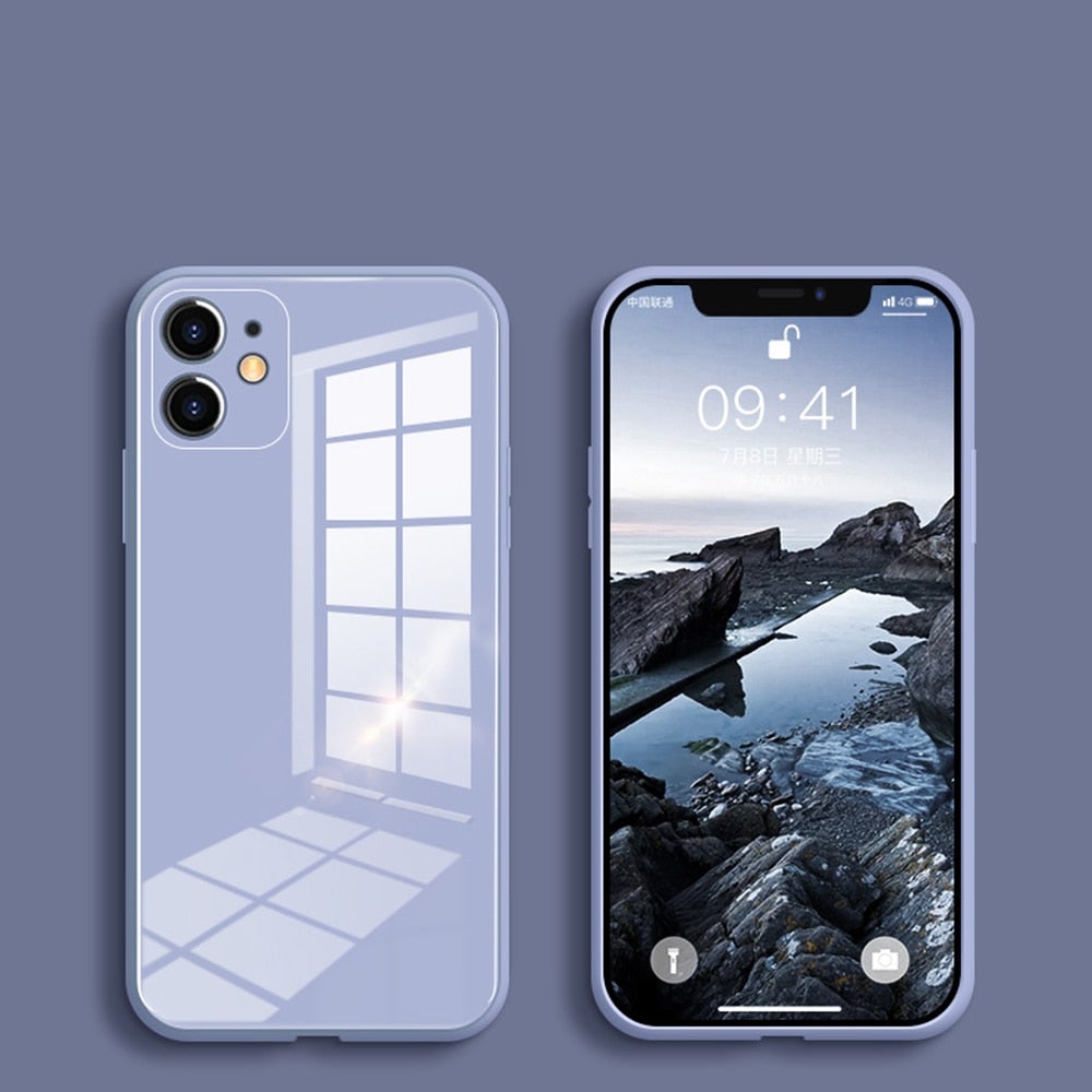Tempered Glass Silicone Frame Phone Case with Camera Lens Protective