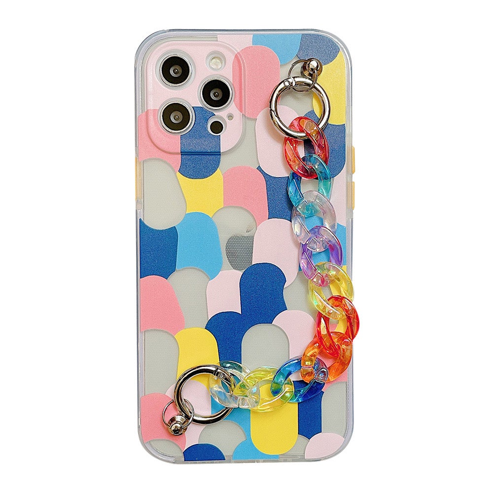 Transparent Soft Colorful Graffiti Chain Bracelet Phone Case