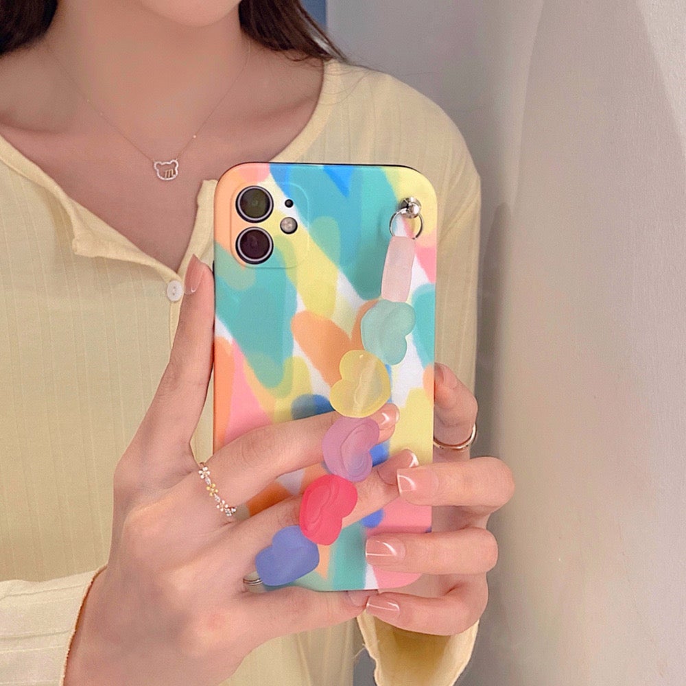 Watercolor Crystal Heart Hand Strap Phone Case